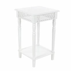 Deals 😉 Grayson Lane Farmhouse White Wood Square Accent Table 🔔