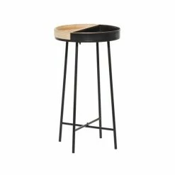 Deals 🔔 Grayson Lane Contemporary Black Metal and Wood Round End Table 🎉