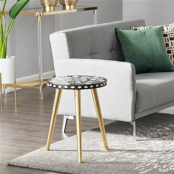 New ❤️ Grayson Lane Gold Aluminum with Wood Top Round End Table 😉 2 New ❤️ Grayson Lane Gold Aluminum with Wood Top Round End Table 😉 - Image 2