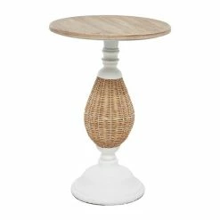 Deals 👏 Grayson Lane Brown and White Iron with Wood Round End Table 🤩
