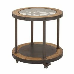 Outlet 😀 Grayson Lane Brown Wood and Glass Round End Table ⌛ -GRAYSON LANE Sales 2022 330857248 AlternateImage5 l
