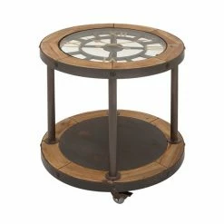 Outlet 😀 Grayson Lane Brown Wood and Glass Round End Table ⌛