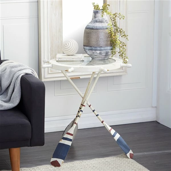 Buy ๐ Grayson Lane Coastal White Metal and Glass Round End Table ๐ 3 Buy ๐ Grayson Lane Coastal White Metal and Glass Round End Table ๐ - Image 3