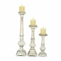 Cheapest 😉 Grayson Lane Set of 3 Traditional Silver Glass Pillar Candle Holder 😀