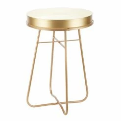Outlet ⌛ Grayson Lane White and Gold Metal Round End Table 🔔