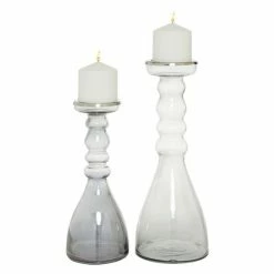 Hot Sale 🤩 Grayson Lane Set of 2 Contemporary Clear Glass Pillar Candle Holder 🤩