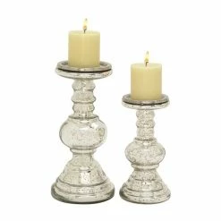 Best deal π Grayson Lane Set of 2 Traditional Silver Glass Pillar Candle Holder β¨