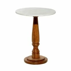 Flash Sale 🎉 Grayson Lane White Granite/Marble and Mago Wood Round End Table 🎁