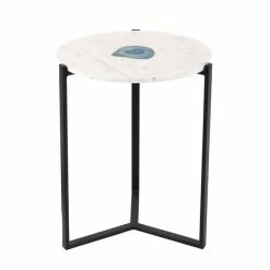 New 🤩 Grayson Lane Modern White Granite/Marble Round End Table 🎁