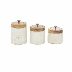 Coupon 😍 Grayson Lane Set of 3 Country Cottage White Terracotta Decorative Jars ⭐ -GRAYSON LANE Sales 2022 330857293 AlternateImage4 l