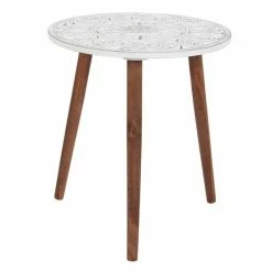 Discount ✔️ Grayson Lane Contemporary White Wood Round End Table ✨