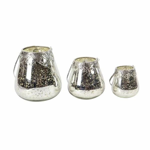 Brand new ✨ Grayson Lane Set of 3 Glam Silver Glass Pillar Candle Holder 🥰 1 Brand new ✨ Grayson Lane Set of 3 Glam Silver Glass Pillar Candle Holder 🥰