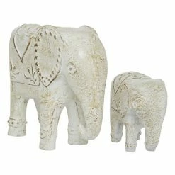 Outlet 🤩 Grayson Lane Set of 2 9-in x 13-in Bohemian White Ceramic Elephant Sculpture 😉