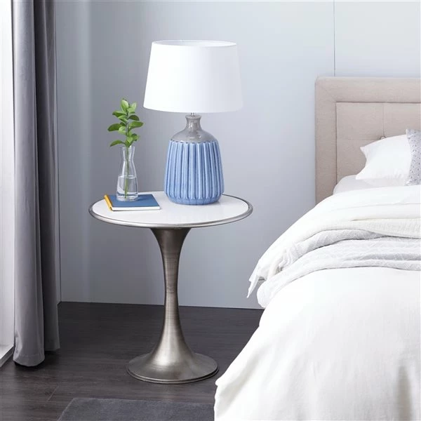 Outlet ⌛ Grayson Lane Silver with Granite/Marble Top Round End Table ⌛ 2 Outlet ⌛ Grayson Lane Silver with Granite/Marble Top Round End Table ⌛ - Image 2