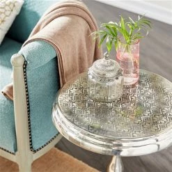 Promo 🤩 Grayson Lane Traditional Silver Aluminum Round Accent Table 🥰 -GRAYSON LANE Sales 2022 330857334 AlternateImage2 l