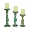New 🎉 Grayson Lane Set of 3 Farmhouse Green Mango Wood Pillar Candle Holder 👍