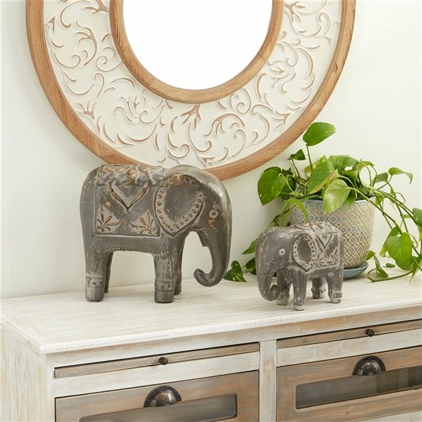 Cheapest 👍 Grayson Lane Set of 2 9-in x 13-in Bohemian Brown Ceramic Elephant Sculpture 💯 2 Cheapest 👍 Grayson Lane Set of 2 9-in x 13-in Bohemian Brown Ceramic Elephant Sculpture 💯 - Image 2