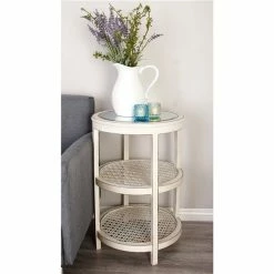Coupon 🌟 Grayson Lane White Wood with Mirror Round 3-Tier End Table 🎁 -GRAYSON LANE Sales 2022 330857427 AlternateImage1 l