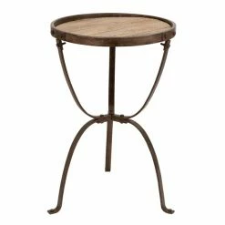 Outlet 💯 Grayson Lane Industrial Brown Iron and Wood Round End Table ✔️