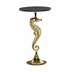 Outlet 🧨 Grayson Lane Coastal Gold and Black Granite/Marble Round End Table ✔️