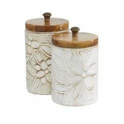 Deals 😉 Grayson Lane Set of 2 Farmhouse White Decorative Jars 🌟 -GRAYSON LANE Sales 2022 330857461 AlternateImage4 l
