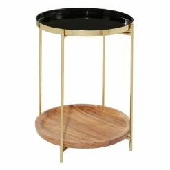 Coupon 🌟 Grayson Lane Gold Mango Wood and Metal Round End Table ✔️