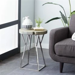 Cheapest 🌟 Grayson Lane Brown Wood and Stainless Steel Round End Table 💯 -GRAYSON LANE Sales 2022 330857477 AlternateImage1 l