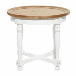 Best Sale 😍 Grayson Lane Farmhouse White and Brown Wood Round End Table ✨