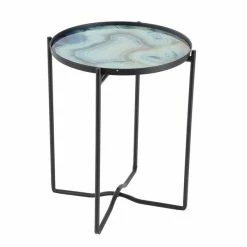 Best Sale 🧨 Grayson Lane Blue Glass Round End Table 👍