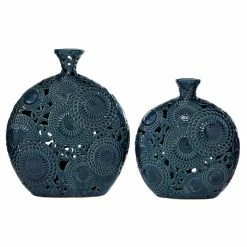 Discount ✔️ GRAYSON LANE Set of 2 16 In., 13 In. Eclectic Vase Blue Stoneware 🥰