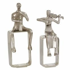 Wholesale 😍 GRAYSON LANE Set of 2 12.5 In., 14.5 In. Silver Modern Musician Sculpture 🥰