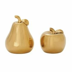 Best deal 🌟 GRAYSON LANE Set of 2 7 In., 9 In. Glam Fruit Sculpture Gold Dolomite 🔥