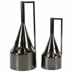 Coupon 🥰 GRAYSON LANE Set of 2 17 In., 22 In. Glam Vase Black Metal 😀