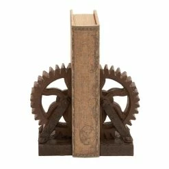 Budget 🧨 GRAYSON LANE Set of 2 7 In. x 5 In. Brown Industrial Gear Bookends Polyst 🥰