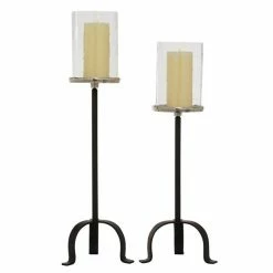 Coupon 🤩 GRAYSON LANE Set of 2 23 In., 26 In. Black Traditional Hurricane Lamp Alu ✨