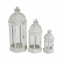 Deals 🎉 GRAYSON LANE Set of 3 29 In., 20 In., 14 In. Rustic Lantern White Metal ✨