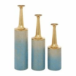 Flash Sale ❤️ GRAYSON LANE Set of 3 27 In., 24 In., 20 In. Coastal Style Vase Blue Meta ✔️