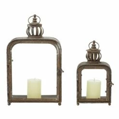 Best deal 🧨 GRAYSON LANE Set of 2 17 In., 12 In. Rustic Lantern Brown Metal 🎁