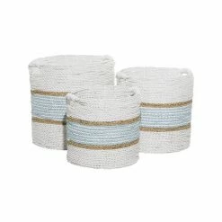 Outlet 🎁 GRAYSON LANE Set of 3 16 In., 14 In., 13 In. Coastal Storage Basket White ✔️
