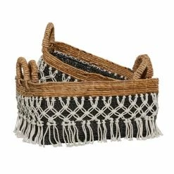 Buy 🎁 GRAYSON LANE Set of 3 23 In., 22 In., 18 In. Bohemian Storage Basket Blac 🎉