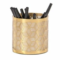 Budget 🧨 GRAYSON LANE 4 In. x 4 In. Glam Pencil Holder Gold Iron 🎁