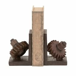 Hot Sale ⭐ GRAYSON LANE Set of 2 7 In. x 5 In. Brown Industrial Gear Bookends Polyst 👏