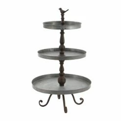 Buy 😉 GRAYSON LANE 28 In. x 16 In. Farmhouse 3 Tier Tray Stand Silver Iron ✔️ -GRAYSON LANE Sales 2022 330857878 AlternateImage4 l