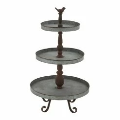 Buy 😉 GRAYSON LANE 28 In. x 16 In. Farmhouse 3 Tier Tray Stand Silver Iron ✔️