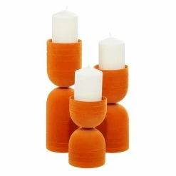 Budget 🔥 GRAYSON LANE Set of 3 13 In., 10 In., 7 In. Modern Candle Holder Orange M ✔️