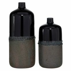 Deals 🧨 GRAYSON LANE Set of 2 20 In., 15 In. Rustic Vase Black Stoneware 👏