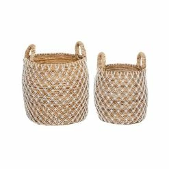 Budget ⭐ GRAYSON LANE Set of 2 19 In., 17 In. Coastal Storage Basket Brown Banana ❤️