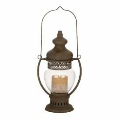 Wholesale ❤️ GRAYSON LANE 14 In. x 8 In. Rustic Candle Holder Lantern Brown Iron ✨