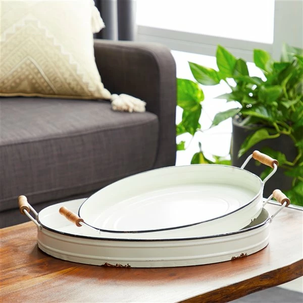 Cheapest 🌟 GRAYSON LANE Set of 2 18 In., 21 In. Farmhouse Tray White Metal ❤️ 2 Cheapest 🌟 GRAYSON LANE Set of 2 18 In., 21 In. Farmhouse Tray White Metal ❤️ - Image 2