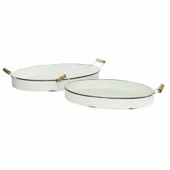 Cheapest 🌟 GRAYSON LANE Set of 2 18 In., 21 In. Farmhouse Tray White Metal ❤️